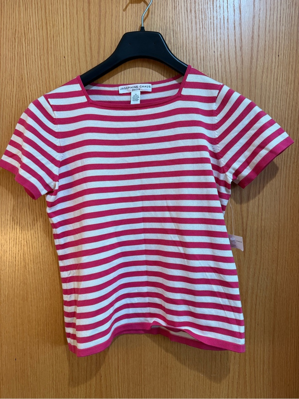 Josephine Chaus Hot Pink and White Striped Short Sleeve Tee